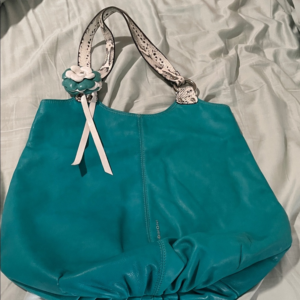 Turquoise Shoulder Bag with Floral Accent
